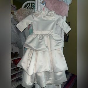 Custom Made Cream Silk Ruffle Flower Girl Dress